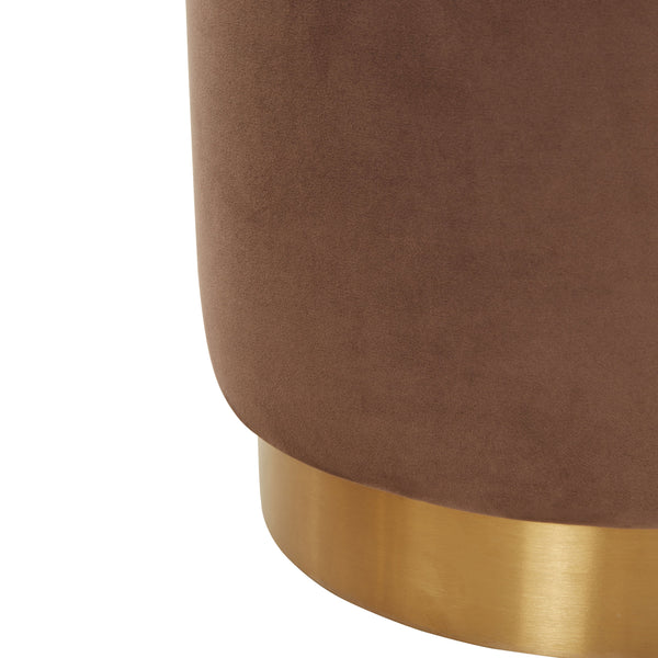 Safavieh Elsworth Luxurious Velvet Ottoman With Sculptural Base – Perfect For Seating Or Stylish Decor Brown ,Brass Wood ,Metal ,Fabric ,Foam Sfv3558f