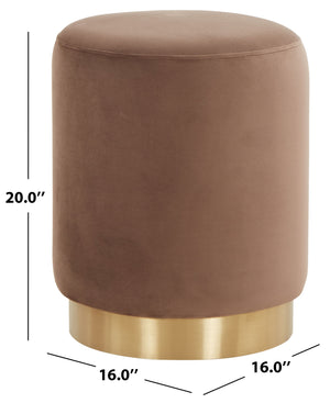 Safavieh Elsworth Luxurious Velvet Ottoman With Sculptural Base – Perfect For Seating Or Stylish Decor Brown ,Brass Wood ,Metal ,Fabric ,Foam Sfv3558f