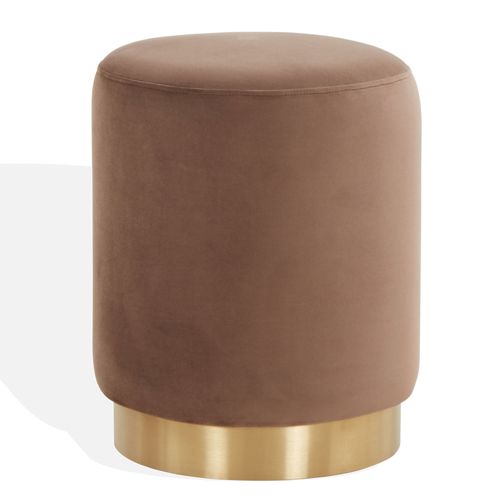 Safavieh Elsworth Luxurious Velvet Ottoman With Sculptural Base – Perfect For Seating Or Stylish Decor Brown ,Brass Wood ,Metal ,Fabric ,Foam Sfv3558f