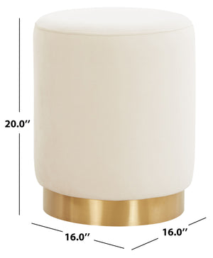 Safavieh Elsworth Luxurious Velvet Ottoman With Sculptural Base – Perfect For Seating Or Stylish Decor Cream ,Brass Wood ,Metal ,Fabric ,Foam Sfv3558g