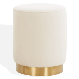 Safavieh Elsworth Luxurious Velvet Ottoman With Sculptural Base – Perfect For Seating Or Stylish Decor Cream ,Brass Wood ,Metal ,Fabric ,Foam Sfv3558g