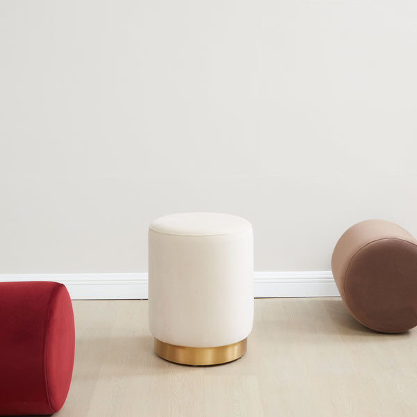 Safavieh Elsworth Luxurious Velvet Ottoman With Sculptural Base – Perfect For Seating Or Stylish Decor Cream ,Brass Wood ,Metal ,Fabric ,Foam Sfv3558g