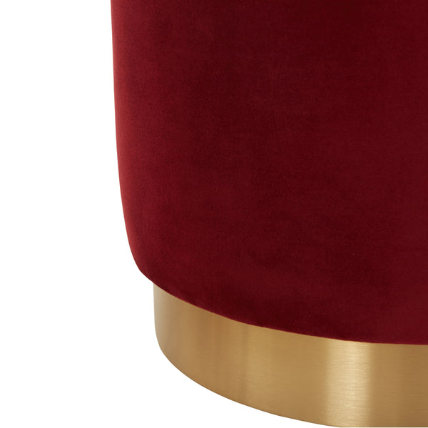 Safavieh Elsworth Luxurious Burgundy Velvet Ottoman With Sculptural Brass Base For Chic Living Room Style Burgundy ,Brass Wood ,Metal ,Fabric ,Foam Sfv3558h