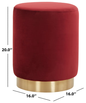 Safavieh Elsworth Luxurious Burgundy Velvet Ottoman With Sculptural Brass Base For Chic Living Room Style Burgundy ,Brass Wood ,Metal ,Fabric ,Foam Sfv3558h