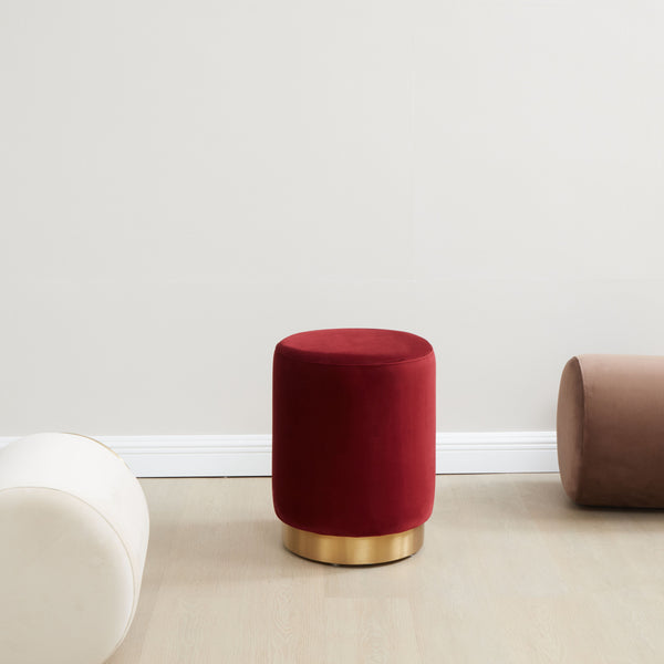 Safavieh Elsworth Luxurious Burgundy Velvet Ottoman With Sculptural Brass Base For Chic Living Room Style Burgundy ,Brass Wood ,Metal ,Fabric ,Foam Sfv3558h