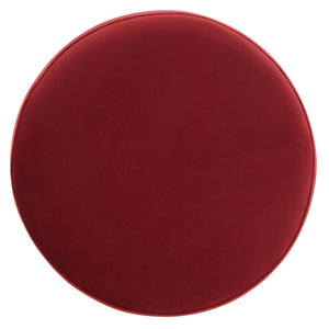 Safavieh Elsworth Luxurious Burgundy Velvet Ottoman With Sculptural Brass Base For Chic Living Room Style Burgundy ,Brass Wood ,Metal ,Fabric ,Foam Sfv3558h