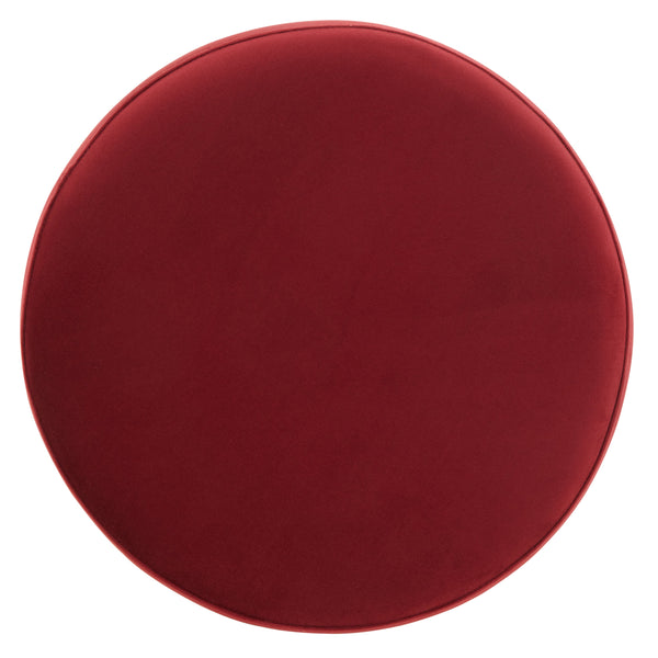 Safavieh Elsworth Luxurious Burgundy Velvet Ottoman With Sculptural Brass Base For Chic Living Room Style Burgundy ,Brass Wood ,Metal ,Fabric ,Foam Sfv3558h