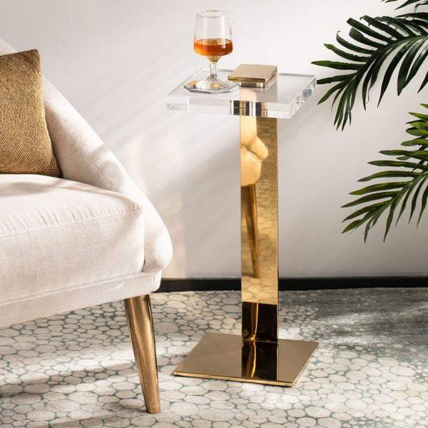 Safavieh MARS Chic Acrylic Drink Table - Clear Top & Gold Frame - Modern Minimalist Accent for Any Space SFV3563A