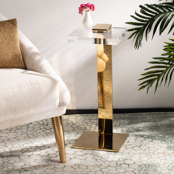 Safavieh MARS Chic Acrylic Drink Table - Clear Top & Gold Frame - Modern Minimalist Accent for Any Space SFV3563A