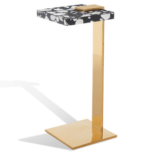 Safavieh Mars Acrylic Drink Table - Chic Brass And Black Terrazzo Design For Modern Living Room Elegance Brass ,Black Terrazzo (Cararra Marble Mixed With Resin Oil) ,Metal Sfv3563c