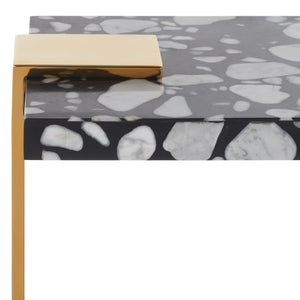 Safavieh Mars Acrylic Drink Table - Chic Brass And Black Terrazzo Design For Modern Living Room Elegance Brass ,Black Terrazzo (Cararra Marble Mixed With Resin Oil) ,Metal Sfv3563c