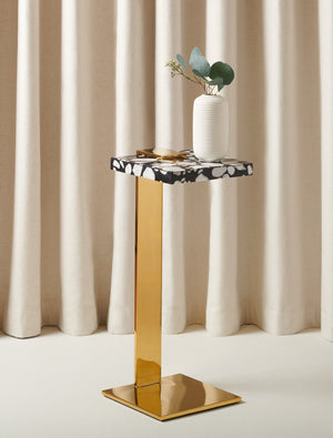 Safavieh Mars Acrylic Drink Table - Chic Brass And Black Terrazzo Design For Modern Living Room Elegance Brass ,Black Terrazzo (Cararra Marble Mixed With Resin Oil) ,Metal Sfv3563c