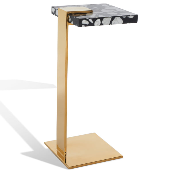 Safavieh Mars Acrylic Drink Table - Chic Brass And Black Terrazzo Design For Modern Living Room Elegance Brass ,Black Terrazzo (Cararra Marble Mixed With Resin Oil) ,Metal Sfv3563c