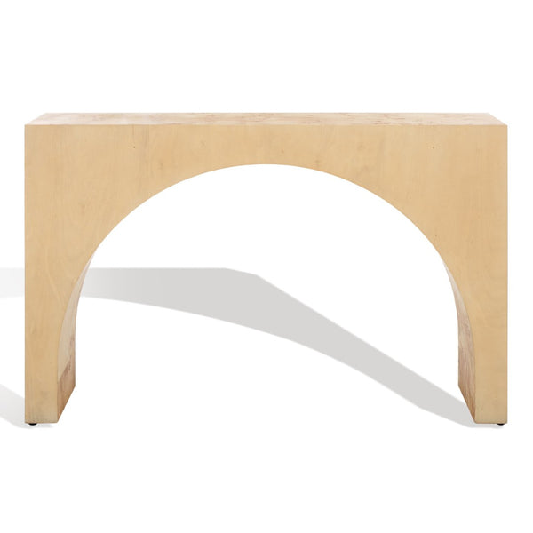 Safavieh KATELYNN Burled Mappa Console Table - Elegant Modern Design with Striking Arch for Stylish Display Natural SFV3590A