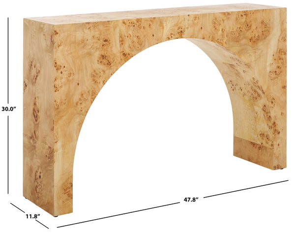 Safavieh KATELYNN Burled Mappa Console Table - Elegant Modern Design with Striking Arch for Stylish Display Natural SFV3590A