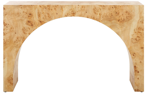 Safavieh KATELYNN Burled Mappa Console Table - Elegant Modern Design with Striking Arch for Stylish Display Natural SFV3590A