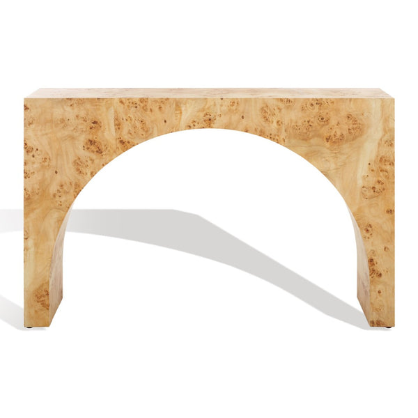 Safavieh KATELYNN Burled Mappa Console Table - Elegant Modern Design with Striking Arch for Stylish Display Natural SFV3590A