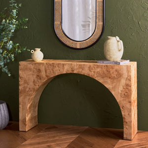 Safavieh KATELYNN Burled Mappa Console Table - Elegant Modern Design with Striking Arch for Stylish Display Natural SFV3590A
