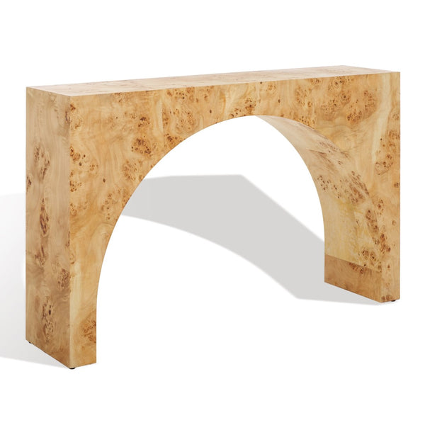 Safavieh KATELYNN Burled Mappa Console Table - Elegant Modern Design with Striking Arch for Stylish Display Natural SFV3590A
