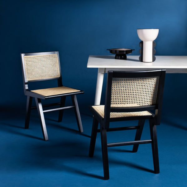 Safavieh HATTIE French Cane Dining Chair - Timeless Charm with Ergonomic Comfort for Elegant Dining Spaces Black / Natural SFV4101A-SET2