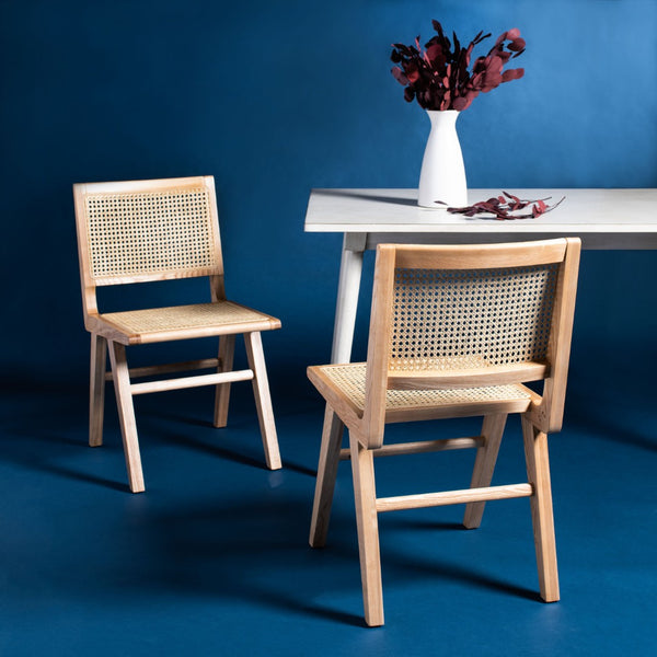 Safavieh HATTIE French Cane Dining Chair - Timeless Charm with Ergonomic Comfort for Elegant Dining Spaces Natural SFV4101B-SET2