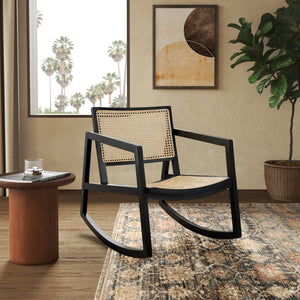Safavieh PERTH RATTAN ROCKING CHAIR - Stylish Accent Piece for Modern Living Rooms and Relaxing Reading Nooks Black / Natural SFV4103A