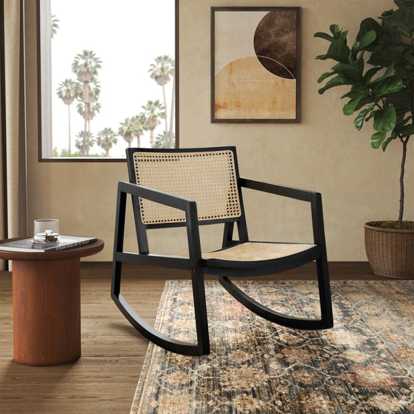 Safavieh PERTH RATTAN ROCKING CHAIR - Stylish Accent Piece for Modern Living Rooms and Relaxing Reading Nooks Black / Natural SFV4103A