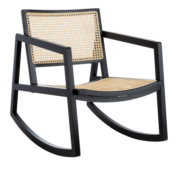 Safavieh PERTH RATTAN ROCKING CHAIR - Stylish Accent Piece for Modern Living Rooms and Relaxing Reading Nooks Black / Natural SFV4103A