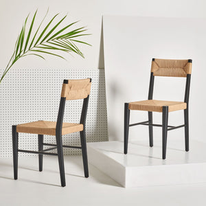 Safavieh CODY RATTAN DINING CHAIR - Modern Rustic Design with Comfort and Style for Elegant Dining Spaces Black / Natural SFV4104A-SET2