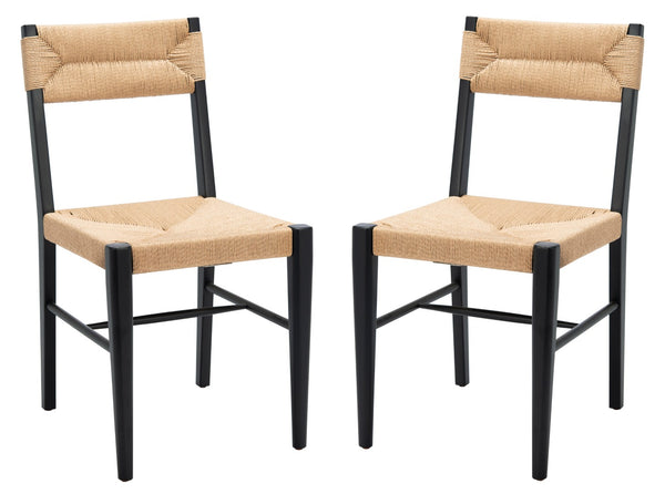 Safavieh CODY RATTAN DINING CHAIR - Modern Rustic Design with Comfort and Style for Elegant Dining Spaces Black / Natural SFV4104A-SET2