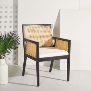 Safavieh MALIK RATTAN DINING CHAIR - Stylish Comfort with Handwoven Accents for Modern Dining Spaces Black / Natural SFV4105A