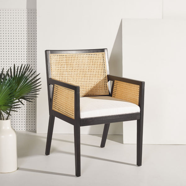 Safavieh MALIK RATTAN DINING CHAIR - Stylish Comfort with Handwoven Accents for Modern Dining Spaces Black / Natural SFV4105A