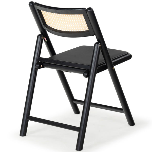 Safavieh SHAYLIE Folding Dining Chair - Sleek Black Upholstered Seat with Rattan Back for Modern Spaces SFV4117A-SET2