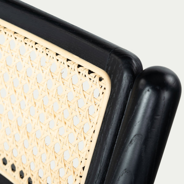 Safavieh SHAYLIE Folding Dining Chair - Sleek Black Upholstered Seat with Rattan Back for Modern Spaces SFV4117A-SET2