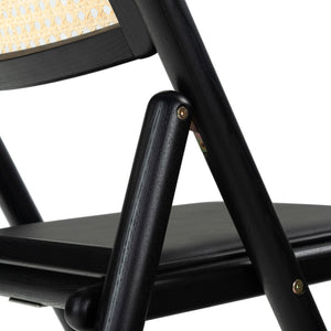 Safavieh SHAYLIE Folding Dining Chair - Sleek Black Upholstered Seat with Rattan Back for Modern Spaces SFV4117A-SET2