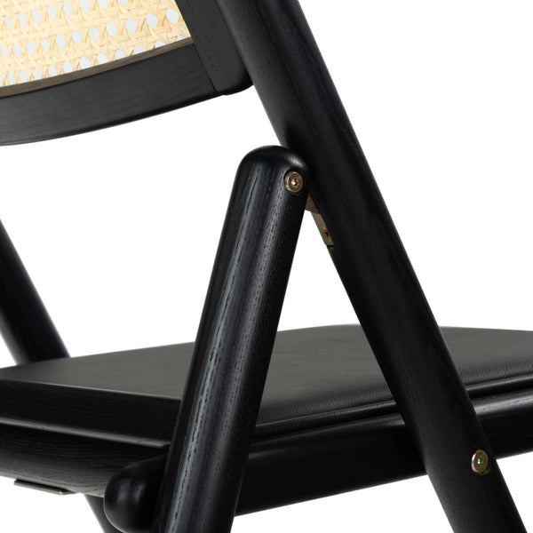 Safavieh SHAYLIE Folding Dining Chair - Sleek Black Upholstered Seat with Rattan Back for Modern Spaces SFV4117A-SET2