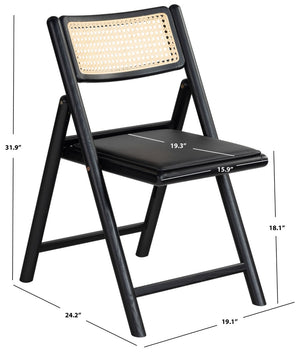 Safavieh SHAYLIE Folding Dining Chair - Sleek Black Upholstered Seat with Rattan Back for Modern Spaces SFV4117A-SET2
