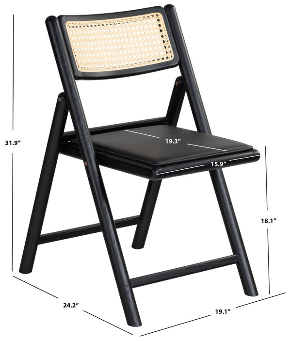 Safavieh SHAYLIE Folding Dining Chair - Sleek Black Upholstered Seat with Rattan Back for Modern Spaces SFV4117A-SET2