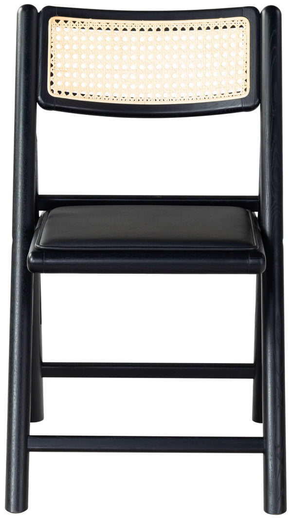 Safavieh SHAYLIE Folding Dining Chair - Sleek Black Upholstered Seat with Rattan Back for Modern Spaces SFV4117A-SET2