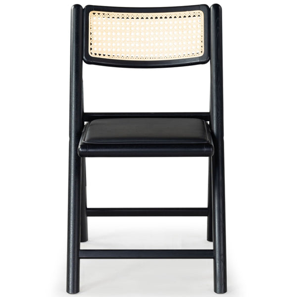Safavieh SHAYLIE Folding Dining Chair - Sleek Black Upholstered Seat with Rattan Back for Modern Spaces SFV4117A-SET2