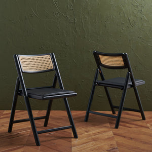 Safavieh SHAYLIE Folding Dining Chair - Sleek Black Upholstered Seat with Rattan Back for Modern Spaces SFV4117A-SET2