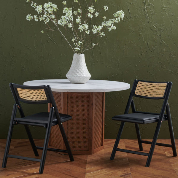Safavieh SHAYLIE Folding Dining Chair - Sleek Black Upholstered Seat with Rattan Back for Modern Spaces SFV4117A-SET2