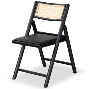 Safavieh SHAYLIE Folding Dining Chair - Sleek Black Upholstered Seat with Rattan Back for Modern Spaces SFV4117A-SET2