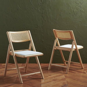 Safavieh SHAYLIE Folding Dining Chair - Natural Ashwood Frame with Upholstered Seat for Modern Spaces SFV4117B-SET2
