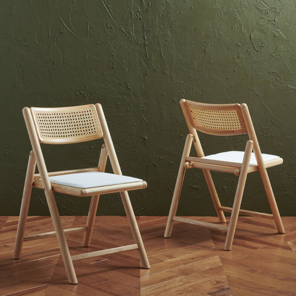 Safavieh SHAYLIE Folding Dining Chair - Natural Ashwood Frame with Upholstered Seat for Modern Spaces SFV4117B-SET2