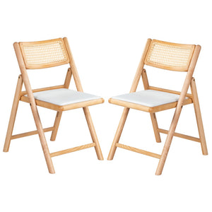 Safavieh Shaylie Upholstered Seat Folding Dining Chair Natural / White SFV4117B-SET2