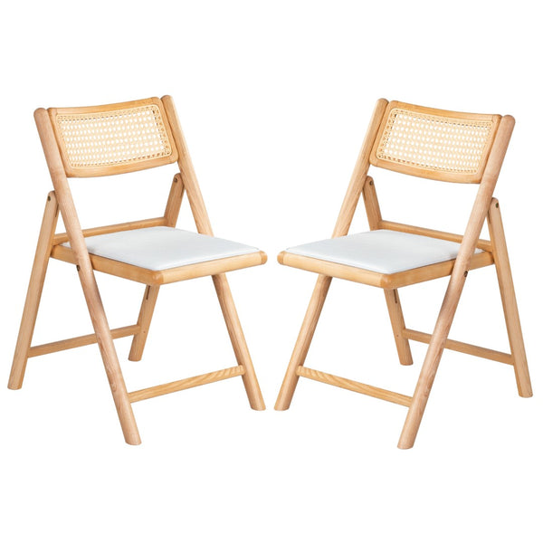 Safavieh Shaylie Upholstered Seat Folding Dining Chair Natural / White SFV4117B-SET2