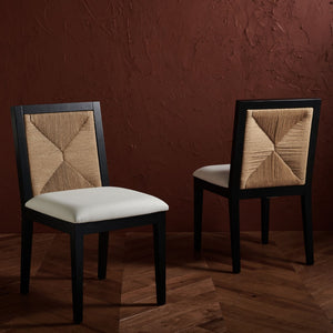 Safavieh EMILIO Woven Dining Chair - Sleek Black Ash Frame with Organic Texture for Modern Dining Spaces Black / Natural SFV4123A-SET2