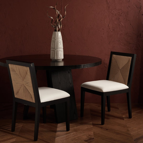 Safavieh EMILIO Woven Dining Chair - Sleek Black Ash Frame with Organic Texture for Modern Dining Spaces Black / Natural SFV4123A-SET2