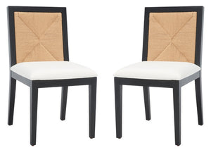 Safavieh Emilio Woven Dining Chair Black / Natural Wood / Woven Paper / Fabric / Foam SFV4123A-SET2